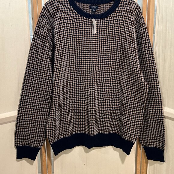 J. Crew Other - NWT J. CREW Sz L Lamb Wool Houndstooth Crewneck Brown /Navy Blue Preppy Sweater